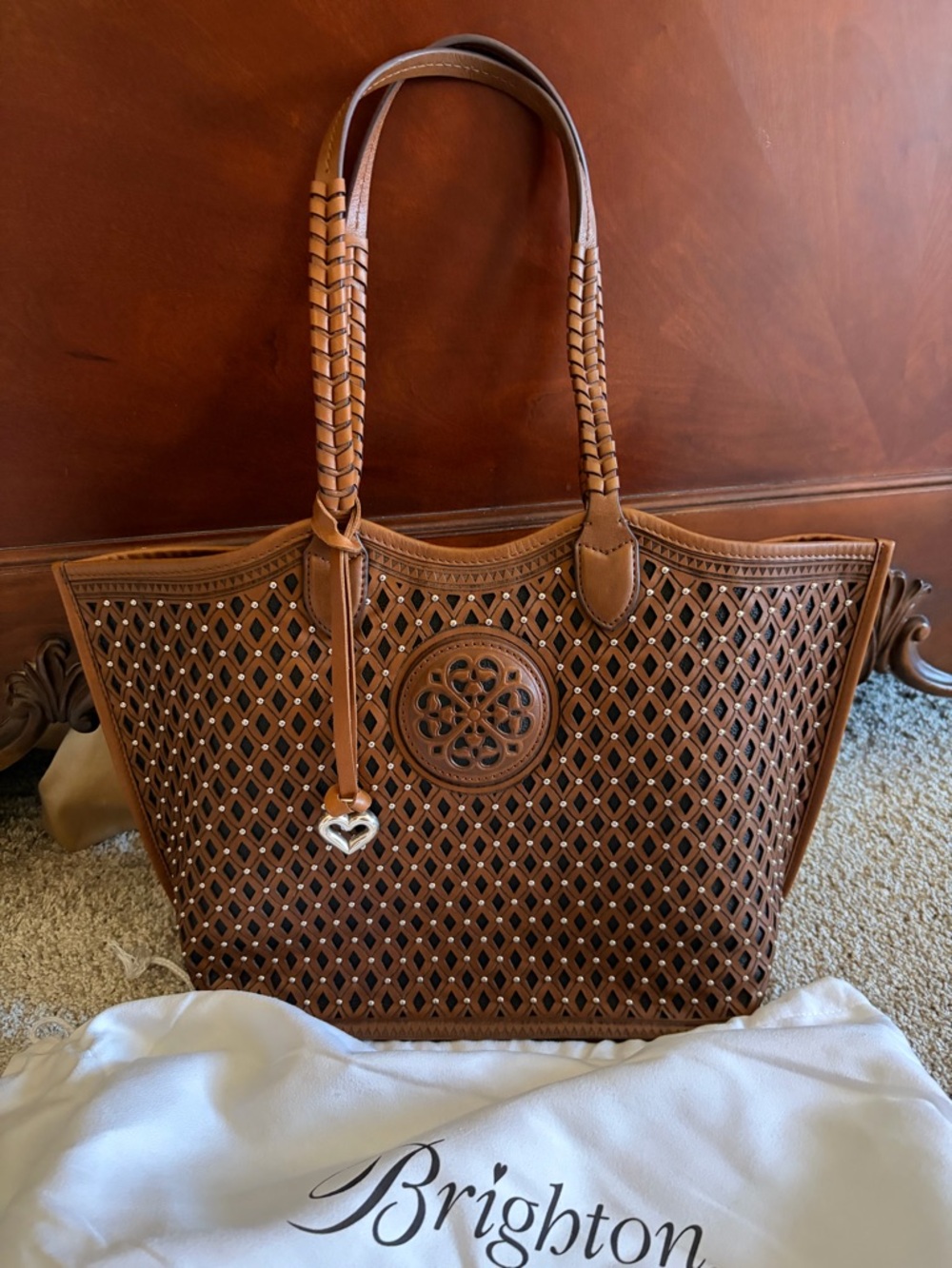 Brighton Riva Russet Leather Tote with Heart Charm